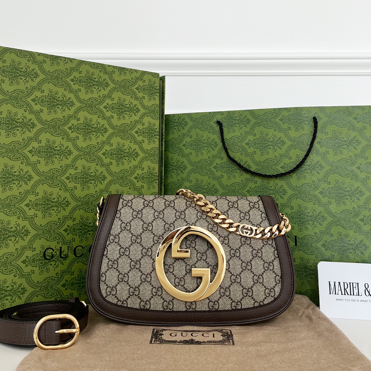 [GG] BLONDIE SMALL SHOULDER BAG, BROWN LEATHER – BEIGE AND EBONY