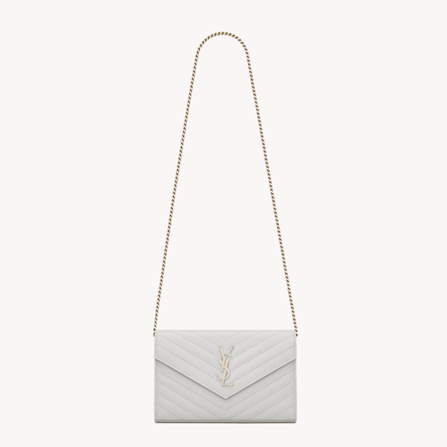 CLASSIC CHAIN WALLET, GRAIN DE POUDRE LEATHER – WHITE ( SILVER )