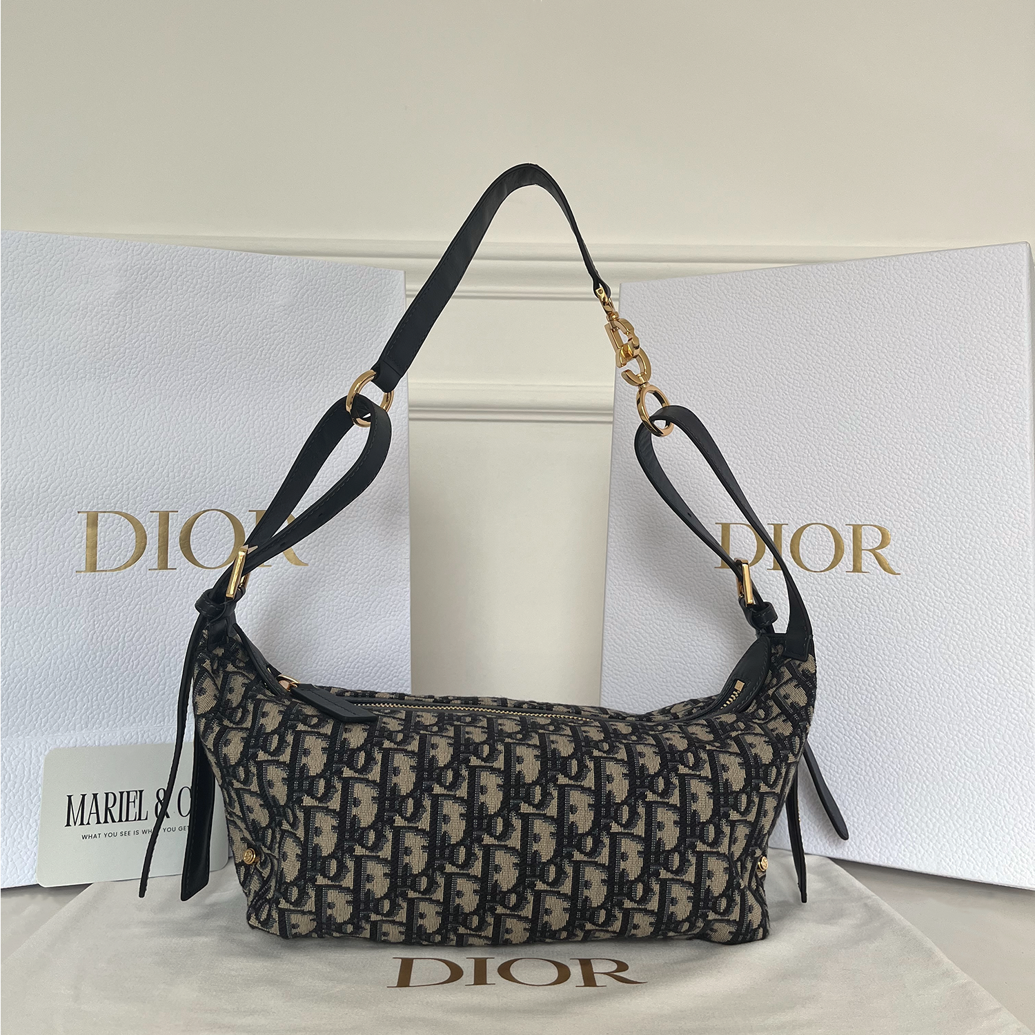 [CD] SMALL D-JOURNEY BAG, CALFSKIN – BLUE OBLIQUE JACQUARD