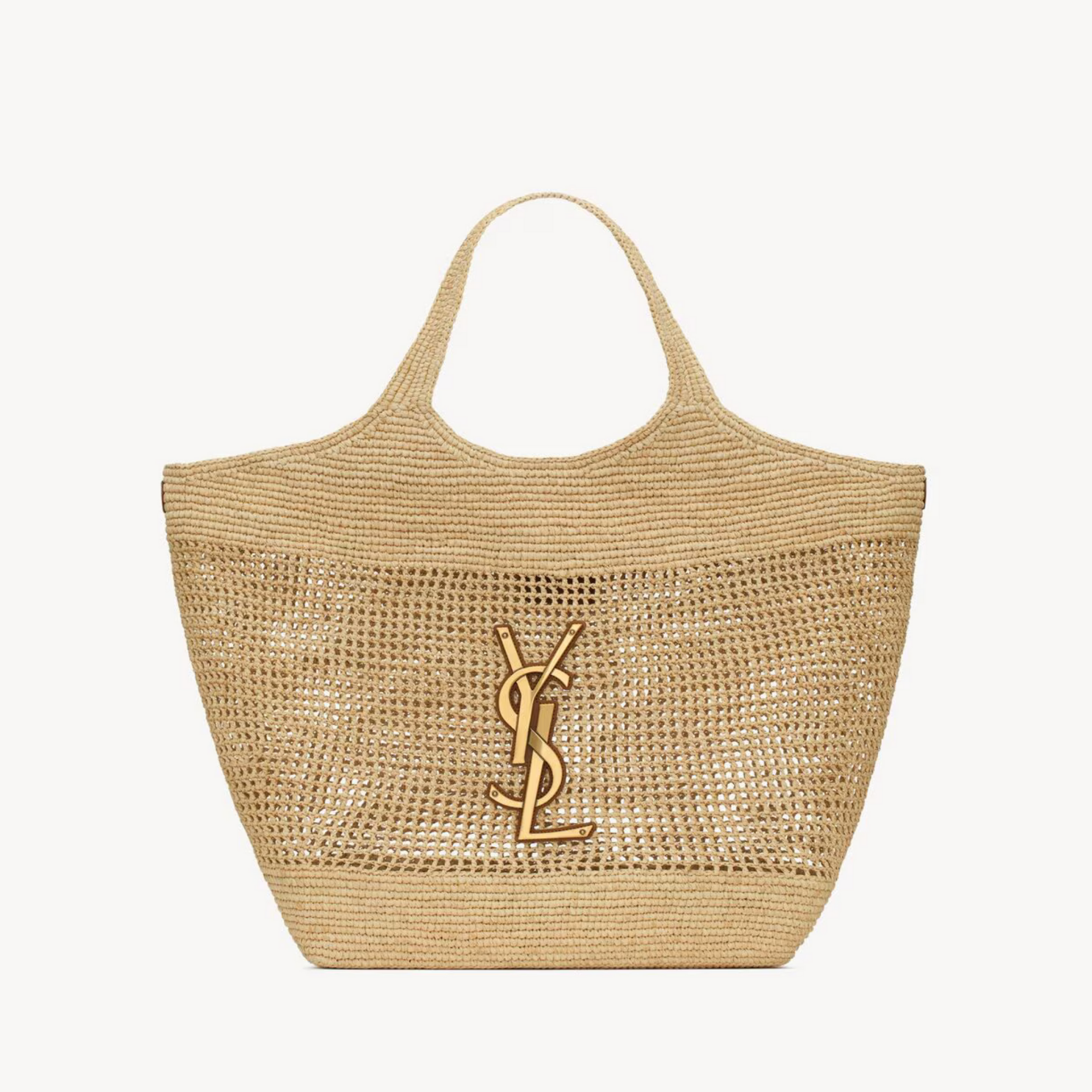 TOTE BAG, RAFFIA – NATUREL AND BROWN GOLD