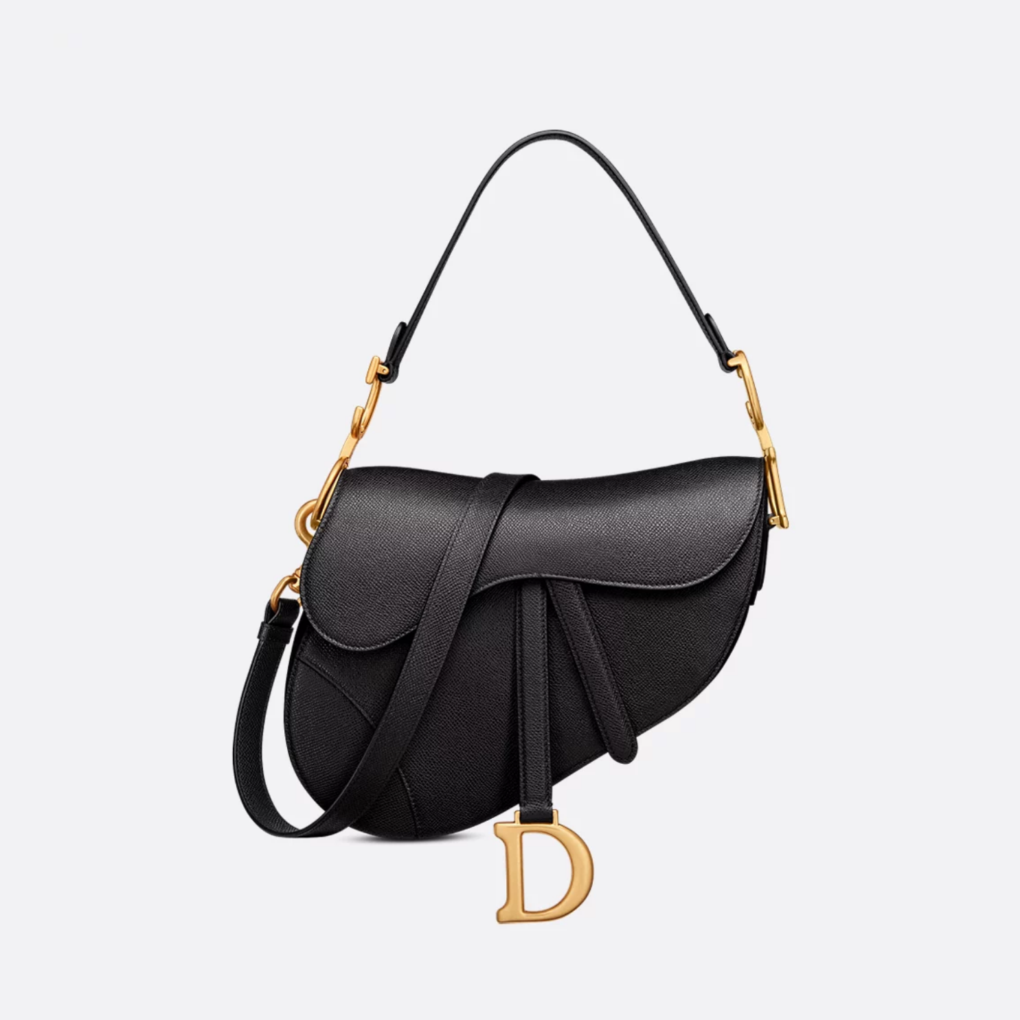SADDLE BAG WITH STRAP, GRAINED CALFSKIN – BLACK